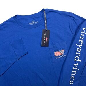 Vineyard Vines Happy Hanukkah Men Large Blue Long Sleeve Menorah Pocket T-Shirt